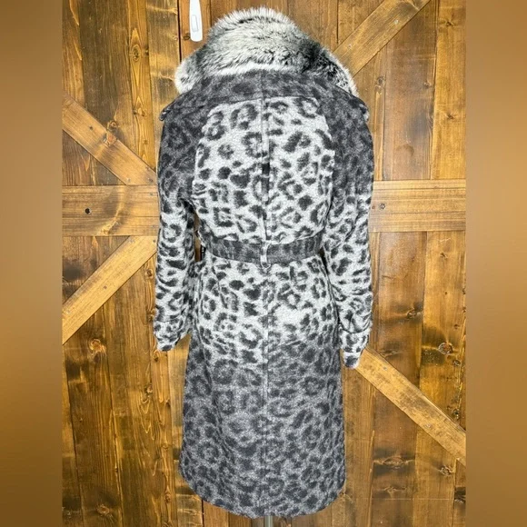 Tracy Reese New York Leopard Print Faux Fur Wool Blend Coat Size S - Picture 4 of 12